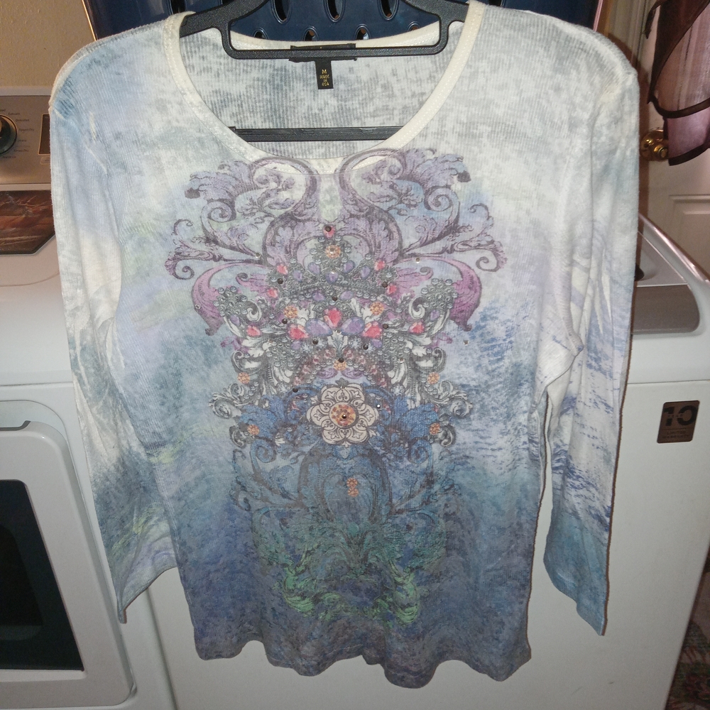 Reba Blue and Purple Floral  Blouse Size Medium